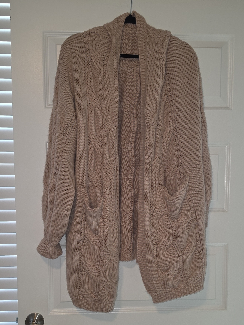 Super Soft And Cozy Open-Front Cable Knit Cardigan Sweater - Beige